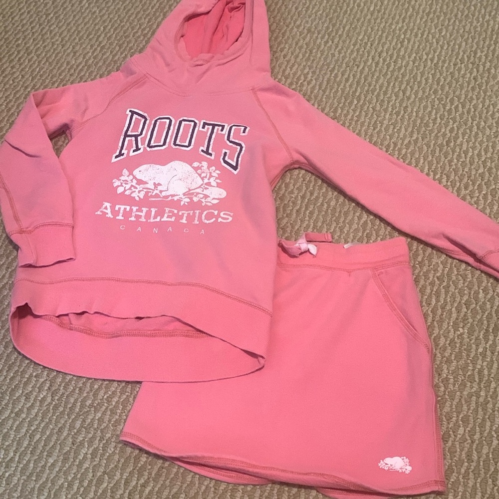 Roots matching outfit pink skirt with drawstring and hoody